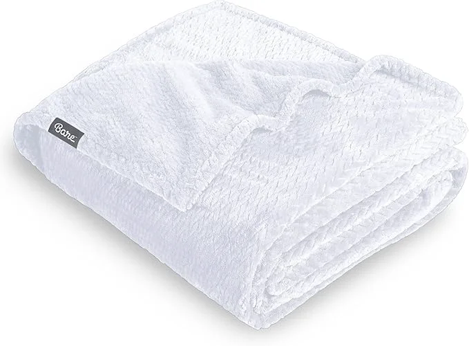 Traditional Bare Home Textured Fleece Blanket - Full Queen - Ultra-Soft Lightweight for Bed Sofa and Couch - Luxury Microplush - Cozy Warm Blanket Full Queen Chevron White Secure