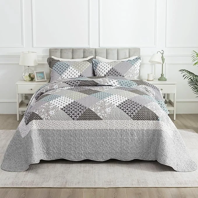 Long-Lasting HoneiLife Queen Size Quilt Set - 3 Piece Microfiber Quilts Reversible Bedspreads Patchwork Coverlets Rustic Bedding Set for Queen Bed Original Design