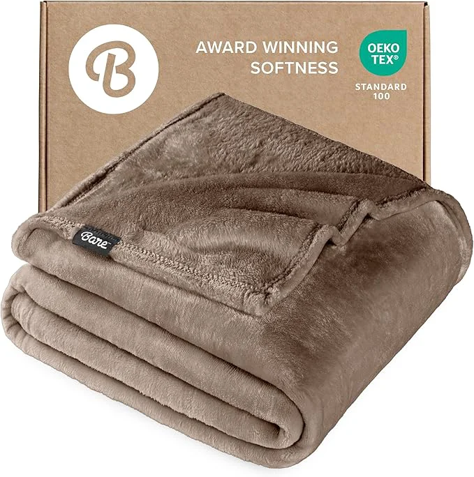 Authentic Bare Home Fleece Blanket - King Size - Ultra-Soft Lightweight for Bed Sofa and Couch - Luxury Microplush - Cozy Warm Blanket King Taupe Stylish