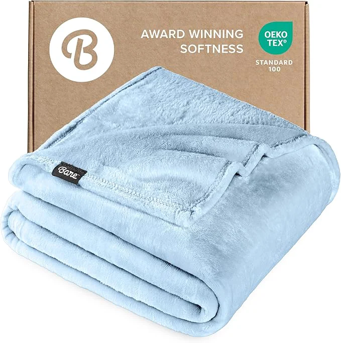 Flexible Bare Home Fleece Blanket - Twin Twin Extra Long - Ultra-Soft Lightweight for Bed Sofa and Couch - Luxury Microplush - Cozy Warm Blanket Twin Twin XL Light Blue Verified