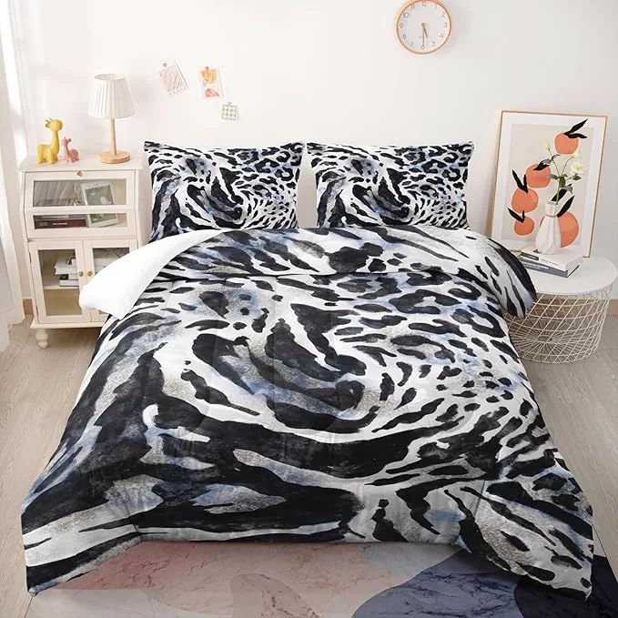 User-Friendly Tiger Stripe Comforter Set Full Black and White Texture Bedding Sets 3PCS for Kids Teen Adult Boy Room Decor Ultra-Soft Lightweight Microfiber 1 Comforter with 2 Pillowcases Smart