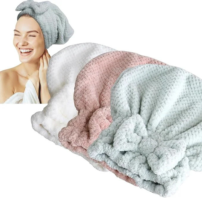 Exceptional Jseng 3PC Microfiber Hair Towel Caps Extreme Soft Ultra Absorbent Fast Detailed
