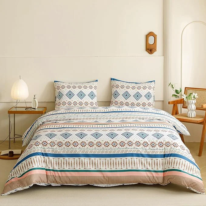 Environmentally Friendly KAREVER Boho Comforter Full Aztec Bedding Set Southwest Theme 3 PCs Bohemian Comforter Set Blue White Full Size Comforter 80x90 Inches with 2 Pillowcases 26x26 inches High-End