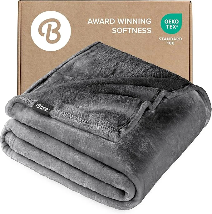 Selected Bare Home Fleece Blanket - Throw Travel Blanket - Grey - Lightweight Blanket for Bed Sofa Couch Movie Night Camping and Travel - Microplush - Ultra Soft Warm Blanket Throw Travel Grey Elegant