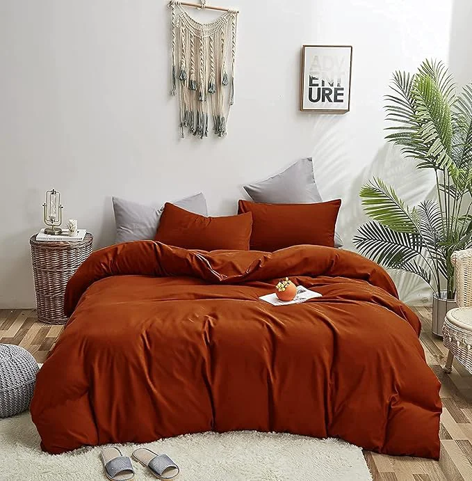 KAREVER Burnt Orange Comforter Set Queen Rust Bedding Set Women Solid Rust Bed Comforter Set Plain Burnt Orange Breathable Blanket Men Terracotta Color Lightweight Quilts Set Queen Size High-End