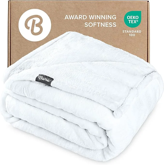 Eco-Friendly Bare Home Fleece Blanket - Throw Travel - Ultra-Soft Lightweight for Bed Sofa and Couch - Luxury Microplush - Cozy Warm Blanket Throw Travel White Refined