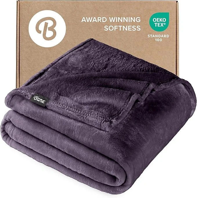 Minimalist Bare Home Fleece Blanket - Throw Travel - Ultra-Soft Lightweight for Bed Sofa and Couch - Luxury Microplush - Cozy Warm Blanket Throw Travel Eggplant Eco-Friendly