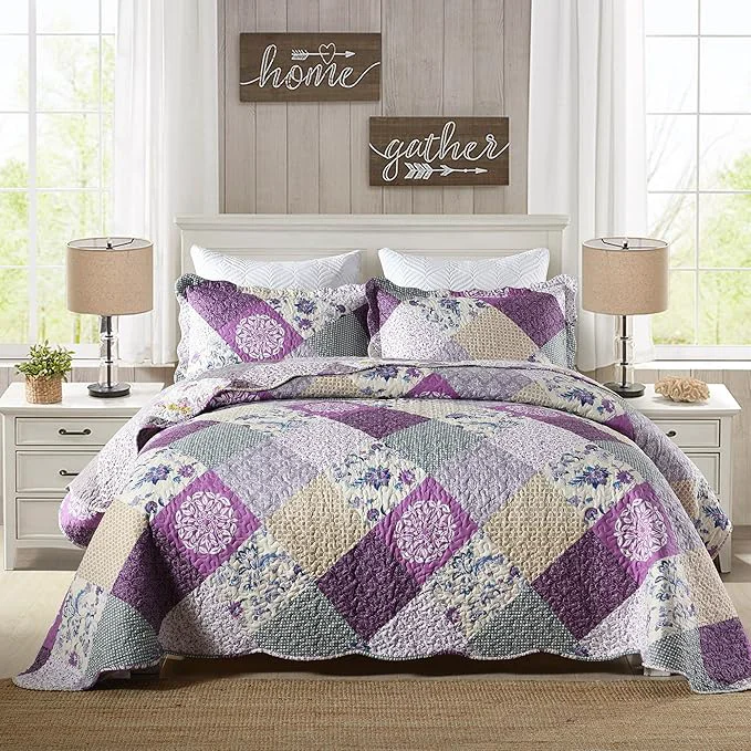 Breathable HoneiLife Quilt Set Twin Size - 2 Piece Microfiber Quilts Reversible Bedspreads Patchwork Coverlets Floral Bedding Set All Season Quilts Late Spring Enhanced