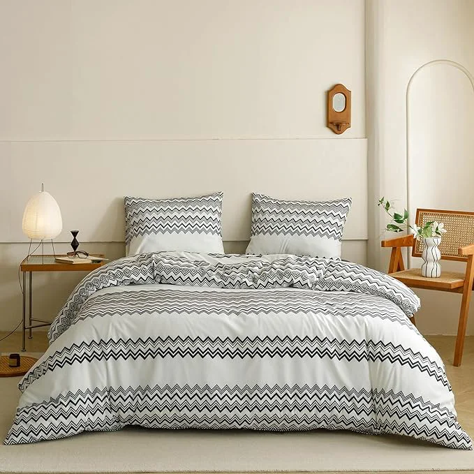 Traditional KAREVER Boho Comforter Cal King Aztec Bedding Set Southwest Theme 3 PCs Bohemian Comforter Set Black Waved Strips California King Size Comforter 104x96 Inches with 2 Pillowcases 26x36 inches Prestigious