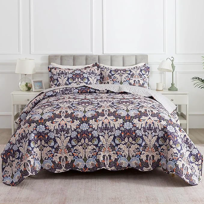Solid HoneiLife Quilt Set Queen Size - Microfiber Bedspreads for Queen Bed Reversible Coverlet Lightweight Bedcover Quilt Bedding Sets-Navy High-Quality