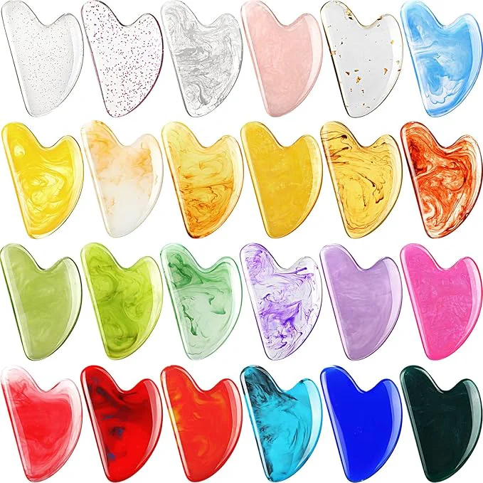 Natural Sherr 24 Pcs Gua Sha Facial Tool Resin Gua Sha Massage Tool Heart Shaped Gua Green