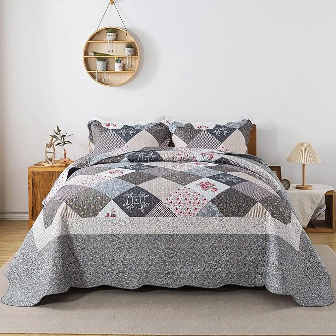 Superior HoneiLife Twin Quilt Bedding Set - Lightweight Bedspreads 2-Piece Microfiber Quilt Sets Reversible Coverlets Retro Bed Cover Quilt Twin Size All Season Quilts-Grey Prestigious