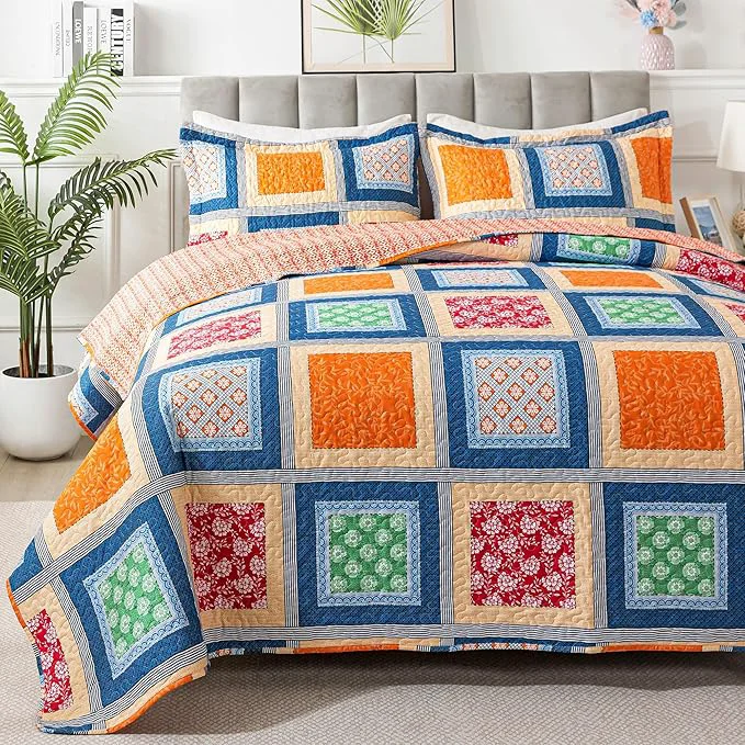 Prestigious HoneiLife Quilt Set Queen Size - Retro Bedspreads 3-Pieces Lightweight Coverlets for Queen Bed Patchwork Bed Cover Queen Quilt Bedding Set All Season Quilts-Orange Top-Quality