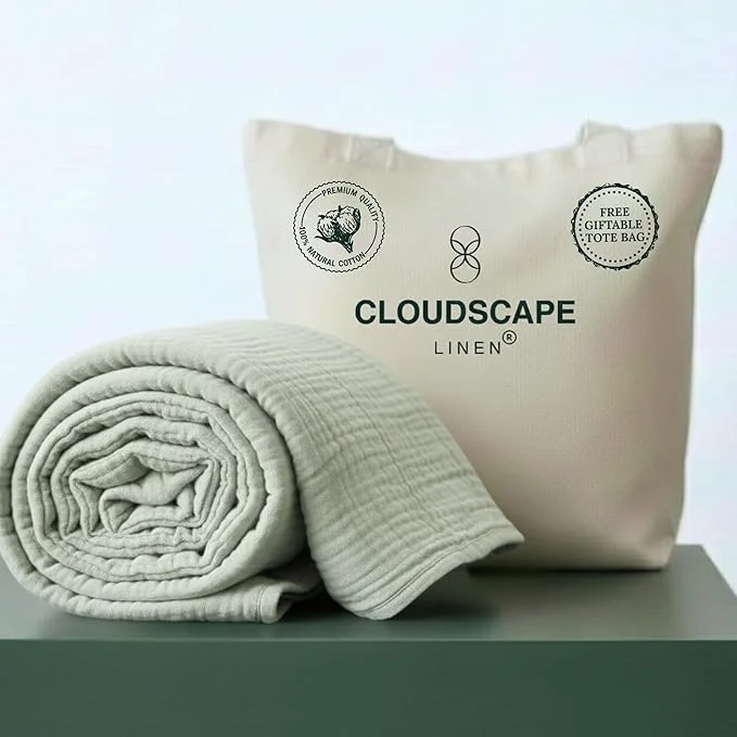 High-Grade CLOUDSCAPE Cotton Muslin Throw Blanket for Adults - 4 Layer 50x70 Oversized Breathable Gauze Bedding All Season Spring Gifting Cozy Lightweight Throw for Sofa Couch Home Decor - Seafoam Verified