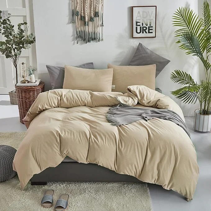 Fashionable KAREVER Champagne Comforter Set Full Bedding Set Women Solid Khaki Bed Comforter Set Plain Beige Breathable Blanket Teens Light Champagne Lightweight Quilts Set Full Size Classic