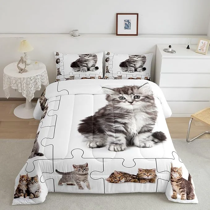 Reliable 3D Cats Print Comforter Set King Cute Pet Theme Bedding Set for Boys Girls Teens Bedroom Decor Lovely Kittens Kids Cartoon Animal Quilt Set Super Soft Duvet Set Gift for Her Him Safe