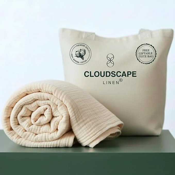 Premium Material CLOUDSCAPE Cotton Muslin Throw Blanket for Adults - 4 Layer 50x70 Oversized Breathable Gauze Bedding All Season Spring Gifting Cozy Lightweight Throw for Sofa Couch Home Decor - Ivory Outstanding