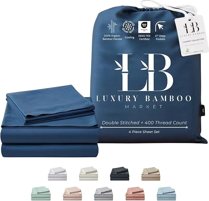 Quality Luxury Bamboo Market King Size Bed Sheet Set Viscose Made from Bamboo Organically Grown Ultra Soft Cooling Sheets for Hot Sleepers 17 quot Deep Pocket Midnight Blue Versatile