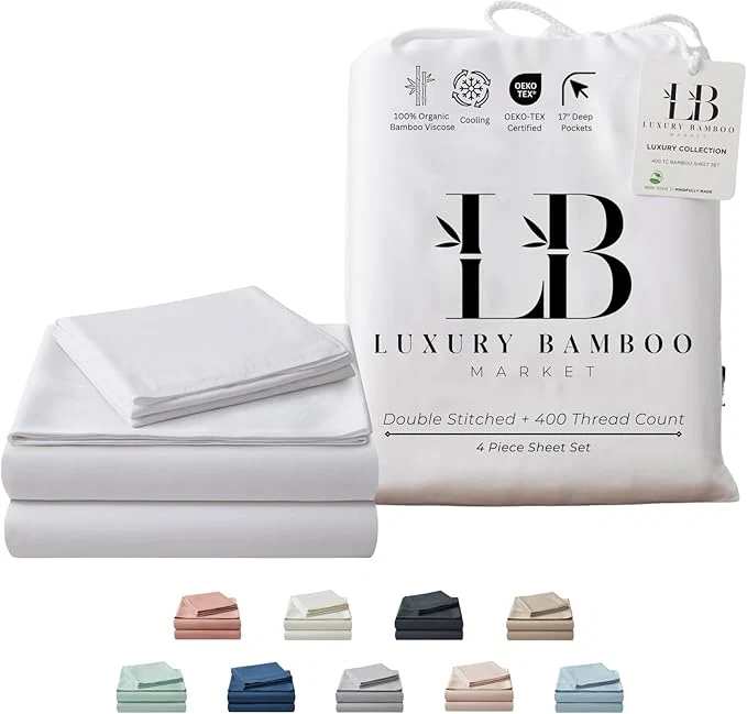 Practical Luxury Bamboo Market King Size Bed Sheet Set Viscose Made from Bamboo Organically Grown Ultra Soft Cooling Sheets for Hot Sleepers 17 quot Deep Pocket Classic White Authentic