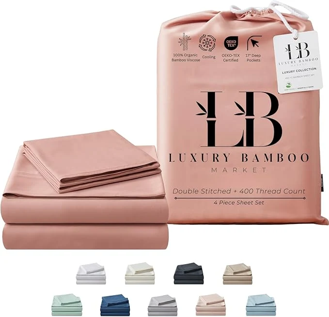 Lightweight Luxury Bamboo Market Full Size Sheet Set Viscose Derived from Bamboo Organically Grown Ultra Soft Cooling Sheets for Hot Sleepers 17 quot Deep Pocket Rose Quartz User-Friendly