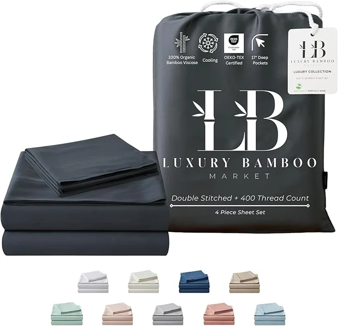 Trendy Luxury Bamboo Market Queen Size Bed Sheet Set Viscose Made from Bamboo Organically Grown Ultra Soft Cooling Sheets for Hot Sleepers 17 quot Deep Pocket Charcoal Grey Advanced