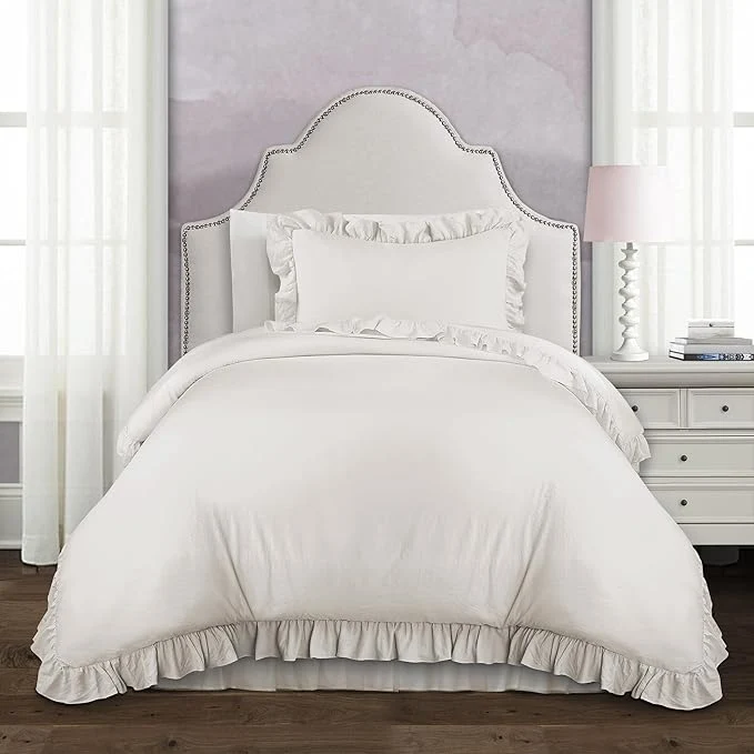 Clean Lush Decor - Comforter Set Soft Ruffled Bedding with Matching Sham Cozy Essentials Elegant Bedroom Decor Reyna White Twin XL Fine Crafted