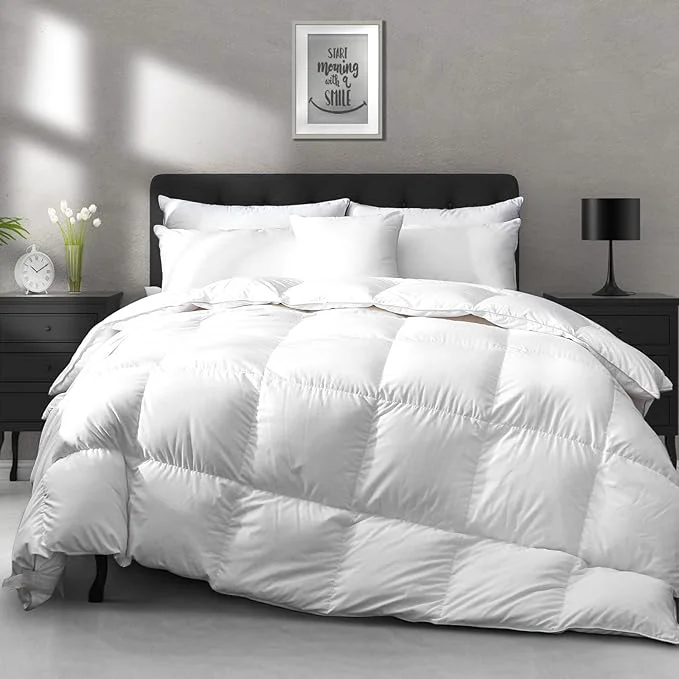 Genuine APSMILE Lightweight Down Feather Fibers Comforter King Size - Cooling Bed Comforter Hotel Collection High Fill-Power Thin Duvet Insert for Warm Weather Hot Sleepers 106x90 White Top-Quality