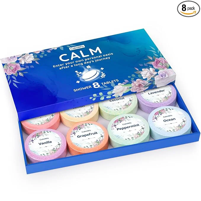 Detailed Shower Steamers 8 Pack Set Shower Bombs Tablets in Blue Box Sophisticated