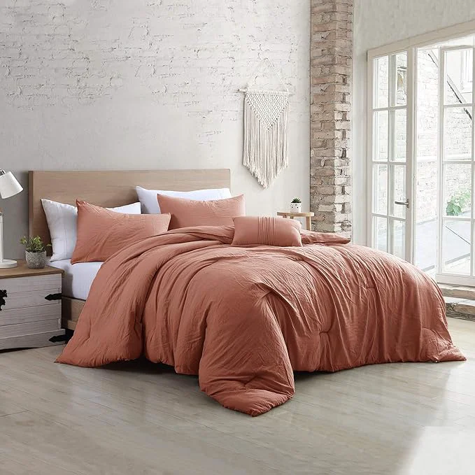 Enhanced Modern Threads 4-Piece Garment-Washed Comforter Set Beck Dark Rose Queen Selected