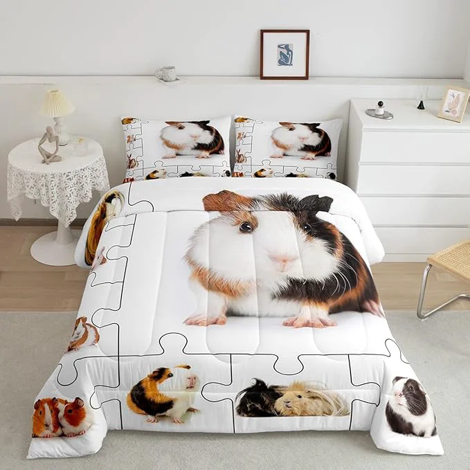Clean Guinea Pig Twin Size Down Comforter Set Lovely Animals 3D Cavy Duvet Quilt Set Soft Bed Collection Cute Guinea Pigs Pet Bedding Comforter for Boys Girls Bedroom 2 Pcs Official
