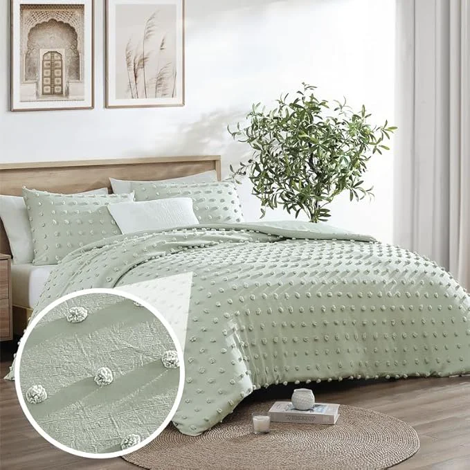 Comfortable Swift Home Twin Twin XL Sage Comforter Set - Decorative Tufted Pom Poms Bedding Set - 2 Pieces Bed Linen 1 Comforter and 1 Pillow Sham World-Class