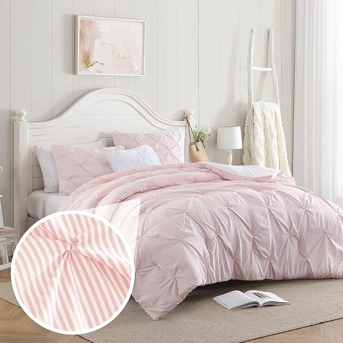 Selected Swift Home Full Queen Pinstripe Peach Pink Comforter Set - Classic Pintuck Bedding Set - 3 Pieces Bed Linen 1 Comforter and 2 Pillow Shams User-Friendly