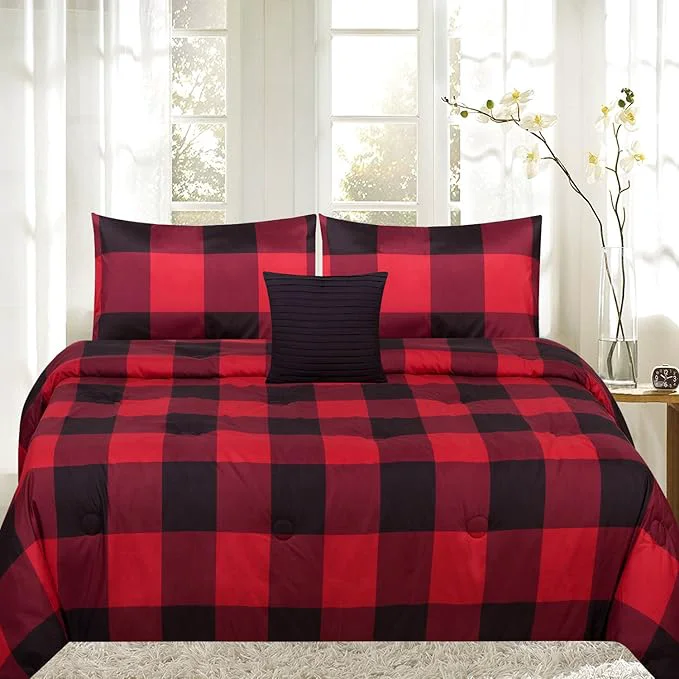Prestigious Sweet Home Collection 4PC-CMF-BFFALO-K 4Piece Print Reversible Comforter Set Buffalo King Contemporary