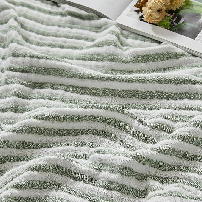 Authentic EMME Cotton Muslin Large Throw Blanket Couch Breathable Gauze Soft Lightweight Bed Blankets Adults Striped Sage Green 50 quot x70 quot Contemporary