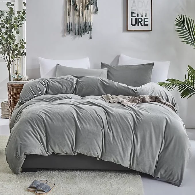 Original Luxlovery Grey Velvet Comforter Set - Full Plush Fluffy Bedding - Thick Warm Flannel Sherpa Comforter for Women amp Men Refined