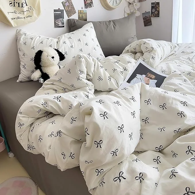 Verified White Twin Comforter Set - Black Bow Quilt Bedding Set 2 Pieces Comforter Set Twin Size Soft amp Lightweight Comforter 68 x 90 for Girl All Season amp 1 Pillowcase 30 x20 World-Class