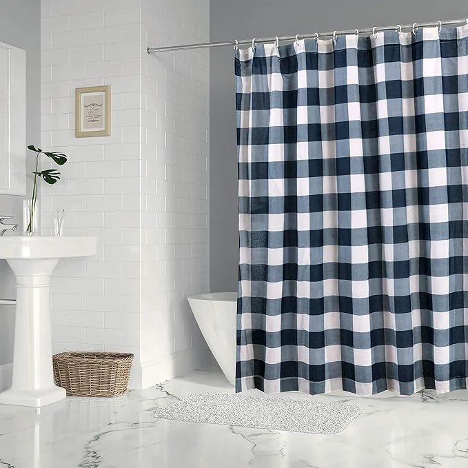 Professional Levtex Home - Camden -Shower Curtain 72x72in. with Button Holes - Buffalo Check - Grey and Cream Proven