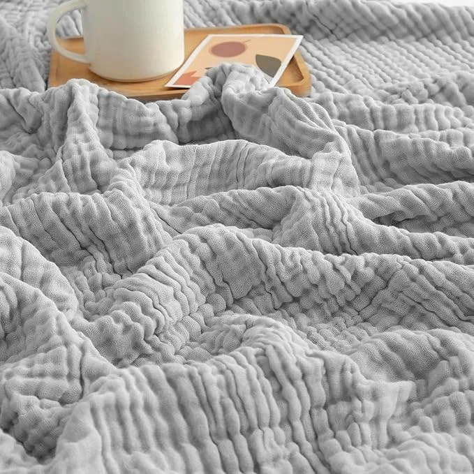 Eco-Friendly EMME Cotton Muslin Large Throw Blanket Couch Breathable Gauze Soft Lightweight Bed Blankets Light Grey 50 quot x70 quot Powerful