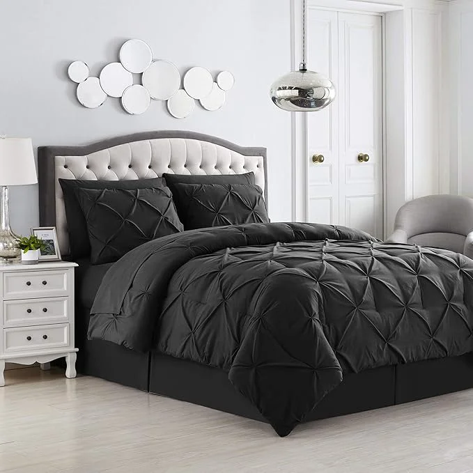 Healthy Comforter Set 8 Piece Bed in a Bag Design Bed Sheets 2 Pillowcases amp 2 Shams Down All Season Warmth Queen Pintuck Black Pack of 3 Traditional