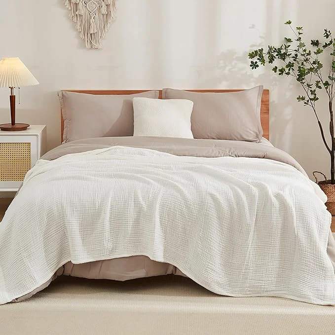 Innovative EMME Cotton Muslin King Blanket Big Oversized Bed Layering Bedspread Coverlet Breathable Gauze Soft Lightweight Blankets White 120 quot x94 quot Elite