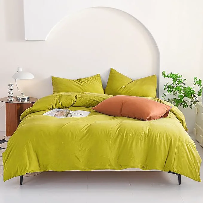 Durable Luxlovery Chartreuse Comforter Set - King Size Moss Green Bedding Set - Breathable Modern Solid Green Soft Blanket Quilts 3 Piece Set Trendy