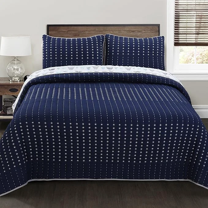 Specialty Cozy Line Home Fashions Summit Blues Snowy Alps Pike Winter Mountains Polyester Reversible Quilt Bedding Set Coverlet Bedspread Queen - 3 Piece Sustainable