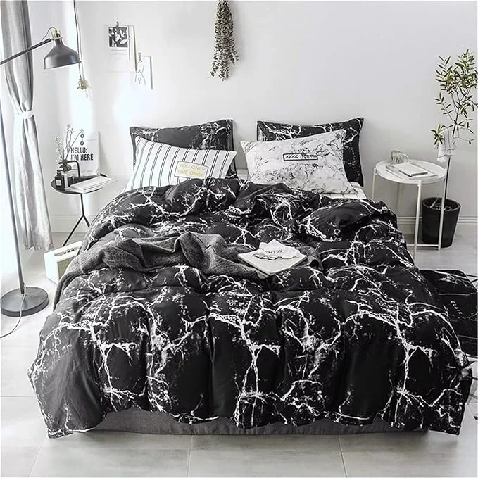 Recyclable Luxlovery Black Marble Comforter Set Twin Black Bedding Set Men Boys Modern Comforter Cozy Abstract Black White Marble Quilts Blanket Dorm Preppy Comforter Set for Kids Teens Reusable