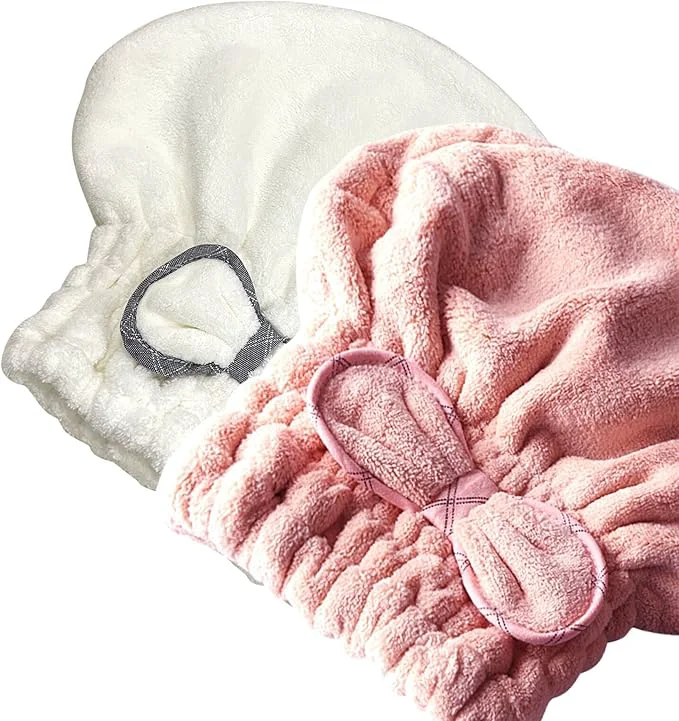 Fine Jseng 2PC Microfiber Hair Drying Caps Large Extreme Soft Ultra Absorbent Easy-to-Use
