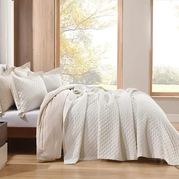 Grassix Linen Quilt Set King Size 3-Piece Linen Front amp Cotton Back Prewashed Diamond Stitch Bedspread with 2 Shams Lightweight Breathable Quilt for Hot Sleepers Modern Farmhouse Bedding Top-Quality