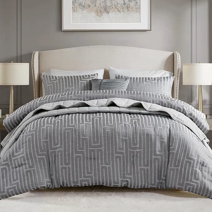 Minimalist Madison Park Cal King Comforter Set Jacquard Metallic Thread Comforters All Season Comforter amp Quilt Bed Set Cal King Size Comforter Pillow Shams Royce Cal King Grey 5 Piece Artisan