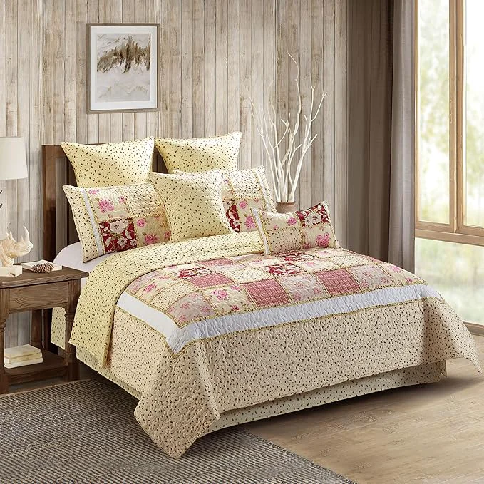 Dependable Virah Bella 3 Piece King Lodge Quilt Bedding Set - Rustic Country Reversible Comforter Set with Decorative Pillow Shams - Kensington Floral Original Design