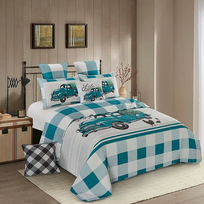 User-Friendly Virah Bella 3 Piece Full Queen Cabin Quilt Bedding Set - Flower Truck - Rustic Country Reversible Patchwork Comforter Set with Decorative Pillow Shams Convenient