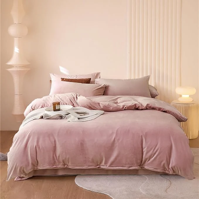 Responsible Luxlovery Pink Velvet Comforter Set Twin Lake Pink Flannel Plush Bedding Comforter Set Winter Thick Warm Solid Haze Pink Quilts Blanket Soft Heavyweight Comforter Set For Twin Bed Trusted