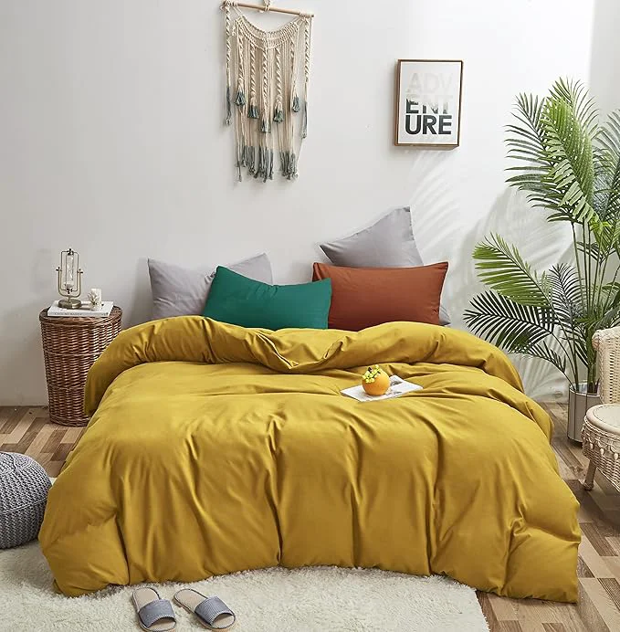 Unique Luxlovery Mustard Yellow Comforter Set Queen Modern Bright Yellow Bedding Comforter Set Full Soft Cozy Breathable Quilts 1 Yellow Comforter 1 Green 1 Caramel Pillowcase for Adults Kids High-End